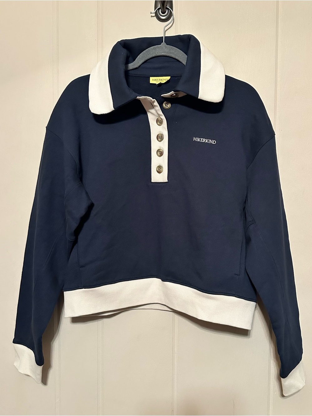 HikerKind Navy and cream Polo-Style Sweatshirt Size M